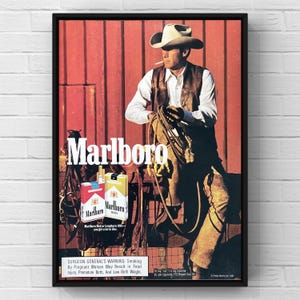 Vintage 1980s Marlboro Cigarettes Cowboy Western 80s Magazine Page Ad Poster Paper Print Wall Art Home Decor Retro Gift Original Collectible