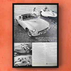 Vintage 1970s MGB Classic Car 70s Magazine Page Ad Poster Print Wall Art Home Decor Retro Gift Original Collectible Man Cave Trendy MG-TC