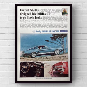 Vintage 1960s King of the Road Shelby COBRA GT 350/500-KR Classic Car 60s Ford Magazine Page Ad Poster Print Wall Art Home Decor Retro Gift