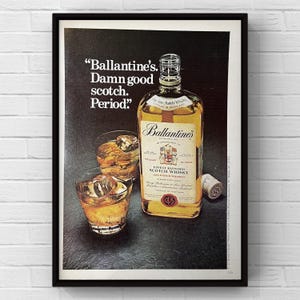 Vintage 1970s Ballantines Scotch Poster Print Magazine Page Ad Retro 70s Alcohol Whisky Wall Art Home Decor Whiskey Bar Bottle Original Gift