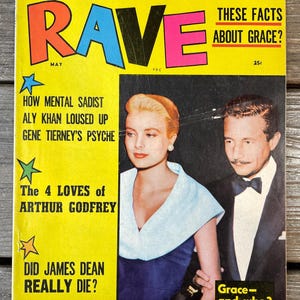 Vintage 1950s Magazine RAVE 1956 Soft Cover Book Retro Grace Kelly 50s Wall Art Poster Home Decor Ad Print Gift Pinup TV Movies Actress Sexy