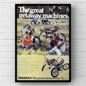 Póster vintage de motocicleta Yamaha de los años 70, Enduro de 125 cc, para revistas, anuncios, impresiones, arte de pared, decoración del hogar, regalo, colección original, cueva del hombre.