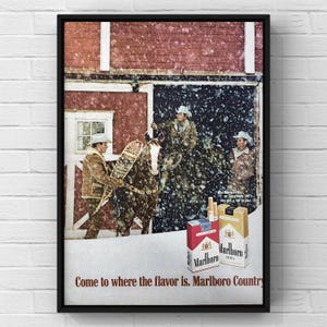 Vintage 1970s Marlboro Cigarettes Western 70s Magazine Page Ad Poster Paper Print Wall Art Home Decor Retro Gift Original Collectible Cowboy