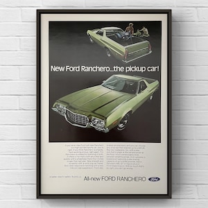 Vintage 1970s Ford Ranchero 500 Green 70s Classic Car Magazine Page Ad Poster Print Wall Art Home Decor Retro Mid Century Gift Original GT