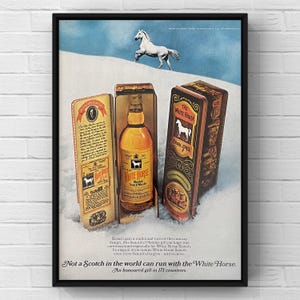 Vintage 1970s Scotch White Horse Whisky Poster Print Magazine Page Ad Retro 70s Alcohol Whisky Wall Art Home Decor Whiskey Bar Mancave