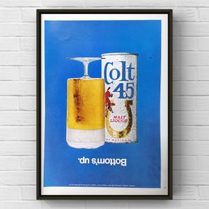 Cartel vintage Colt 45 de los años 70, con diseño de licor, cerveza, alcohol, bar, revista, página de los 70, impresión, arte de pared, decoración del hogar, retro, original, coleccionable, cueva del hombre.