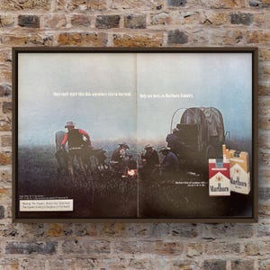 Vintage 1970s Marlboro Cigarettes Western 70s Magazine 2 Page Ad Poster Print Wall Art Home Decor Retro Gift Original Collectible Cowboy