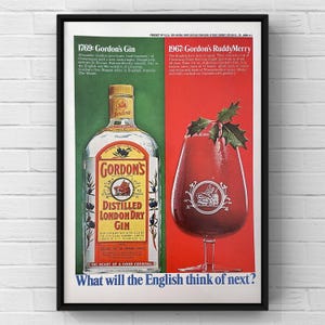 Vintage 1960s Gordon’s London Dry Gin Bar 60s Distilled Alcohol Magazine Page Ad Poster Paper Print Wall Art Home Decor Retro Gift English