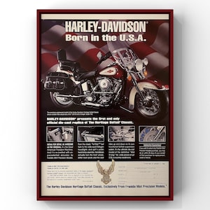 Vintage 1990s Harley Davidson Motorcycle 90s Magazine Page Ad Poster Print Wall Art Home Decor Retro Gift Original Collectible Man Cave HD