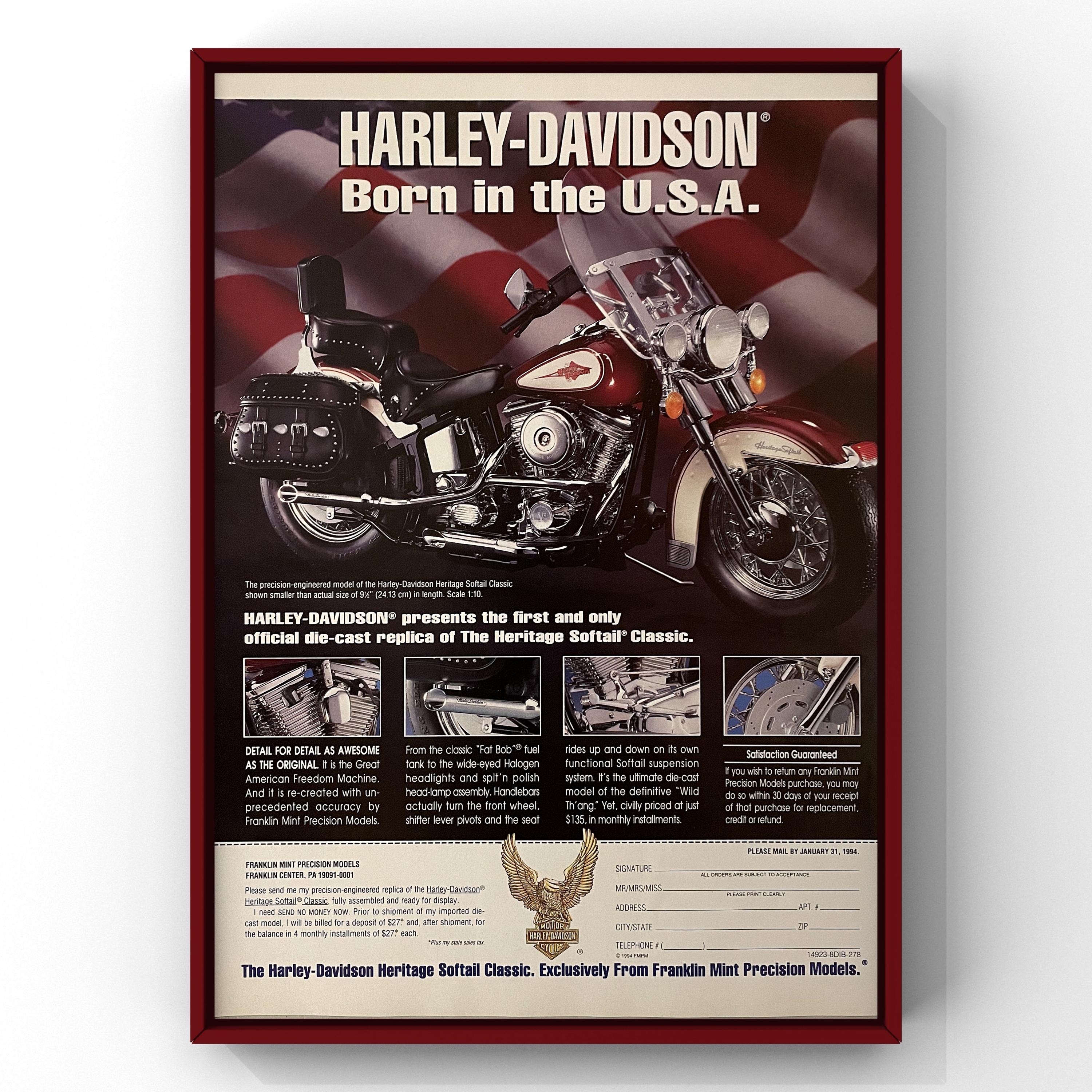 Vintage 1990s Harley Davidson Motorcycle 90s Magazine Page