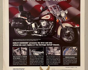 Vintage 1990s Harley Davidson Motorcycle 90s Magazine Page Ad