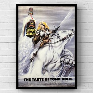 Cartel publicitario vintage de la década de 1980 con cóctel de vodka Rumple Minze, bar de los años 80, página de revista, arte de pared, decoración del hogar, regalo retro, colección original, cueva del hombre