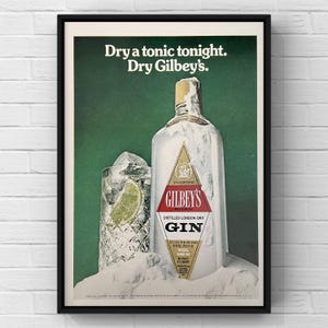 Vintage 1970s Gilbeys Gin Bar Magazin Seite 70er Jahre Poster Druck Wand Kunst Wohnkultur Geschenk Original Sammler Mancave Flasche Cocktails Likör