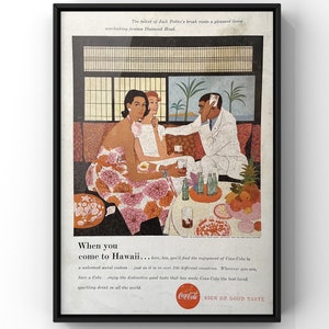 Vintage 1950s Coca Cola Hawaii Coke Soda Pop 50s Coca-Cola Magazine Page Ad Poster Paper Print Wall Art Home Decor Retro Gift Original
