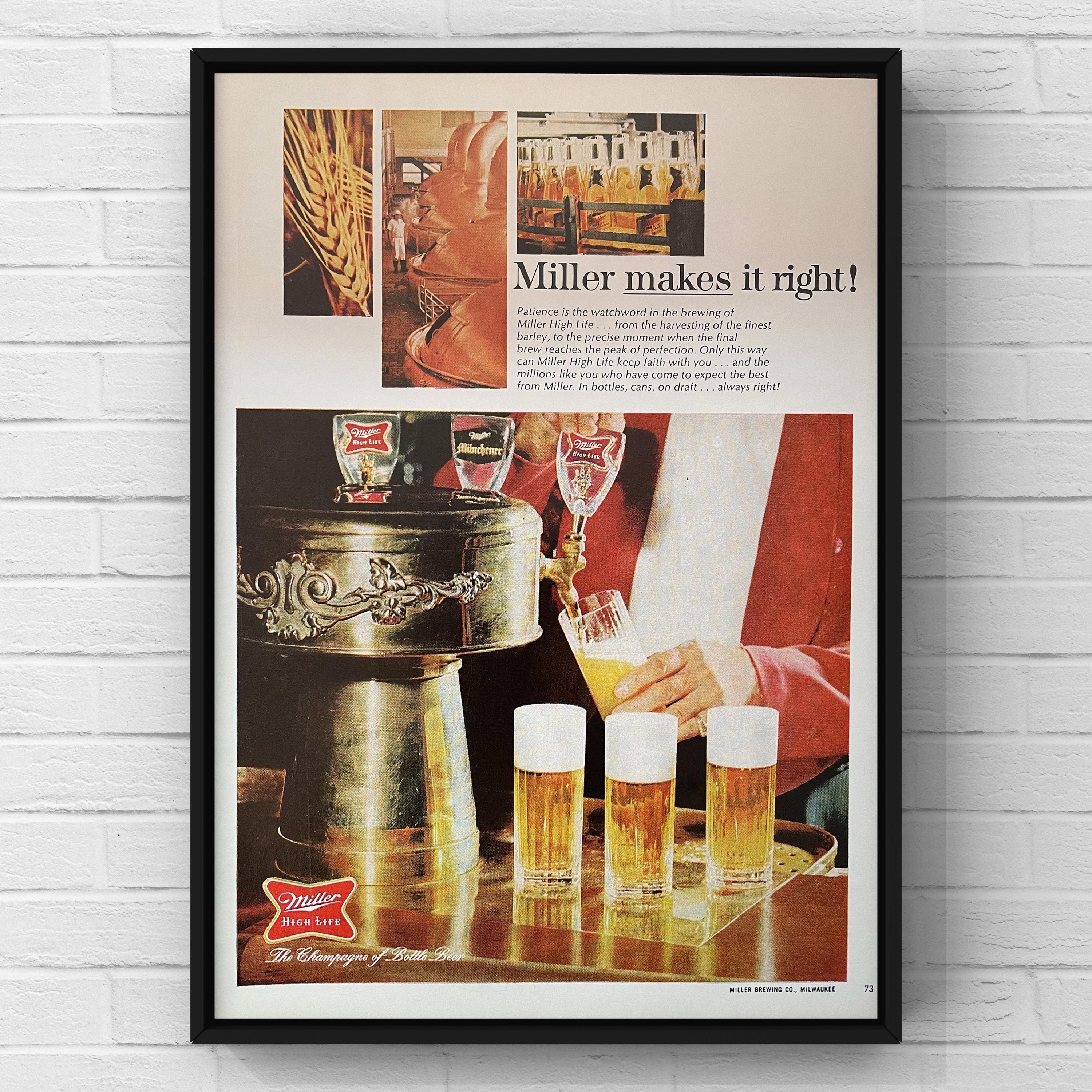 Vintage 1960s Miller Beer Alcohol Bar Champagne Bottle 60s Magazine Page Ad Poster Paper Print Wall Art Home Decor Retro Original Old Crow