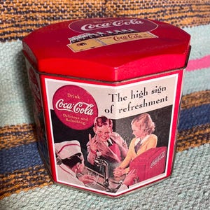 Vintage 1990s Coca Cola Coke Empty Tin 90s Storage Box Tea Canister Home Decor Metal Bar Kitchen 1950s Style Container Gift Soda Pop Orignal