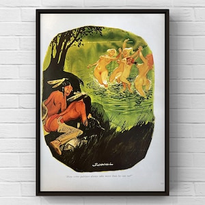 Ilustración de Sokol vintage de los años 70, cómic, página de revista, dibujo de mujeres, divertido póster de los años 70, impresión original, decoración del hogar, arte de pared, regalo, Playboy indio