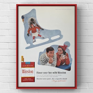 Vintage anni '60 Winston Cigarettes 60s Tobacco Magazine Ad Poster Carta Stampa Wall Art Home Decor Retro Regalo Originale Collezionabile Pattino da ghiaccio