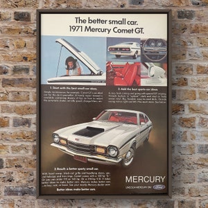 Vintage 1970s Mercury Comet GT Classic Car Ford 70s Magazine Page Ad Poster Print Wall Art Home Decor Retro Gift Original Collectible Sport