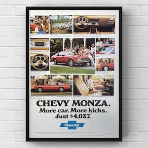 Vintage 1970s Chevy Monza Car 70s Magazine Page Ad Poster Print Wall Art Home Decor Retro Gift Original Collectible Man Cave Trend Chevrolet