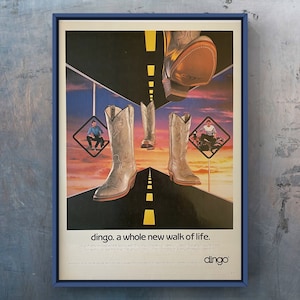 Stivali Dingo vintage anni '80, scarpe da cowboy Acme, pagina di rivista Western anni '80, poster pubblicitario, stampa su carta, arte murale, arredamento per la casa, regalo retrò, abbigliamento originale