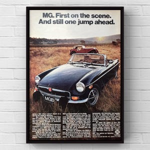 Vintage anni '70 MGB Classic Car 70s Magazine Ad Poster Carta Stampa Wall Art Home Decor Retro Regalo Originale Collezionabile Man Cave Trendy
