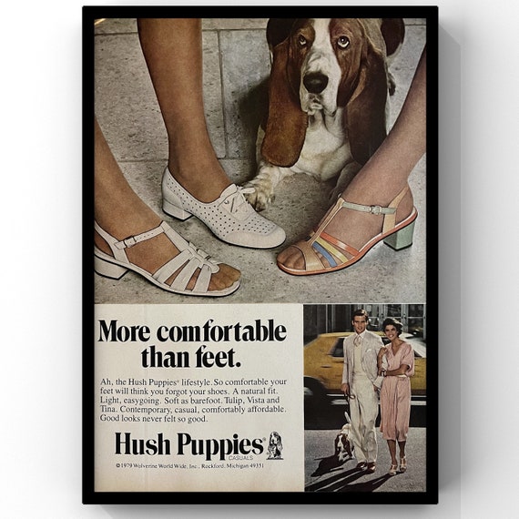 Vintage 1970s Hush Puppies Shoes Sneakers Clothing 70s Magazine Page Ad Poster Print Wall Art Home Decor Retro Mid Century Gift Original
