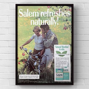 Sigarette Salem vintage degli anni '70, tabacco, pagina di rivista Salem degli anni '70, poster pubblicitario, stampa su carta, arte murale, arredamento per la casa, regalo retrò, originale da collezione.