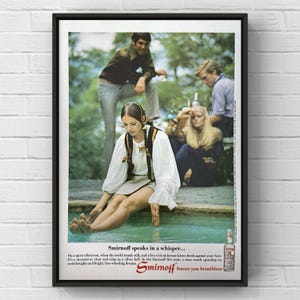 Póster vintage de vodka Smirnoff de los años 70, con alcohol, para fiestas en bares, revistas, anuncios, impresiones, arte de pared, decoración del hogar, regalo retro, colección original para mujer.