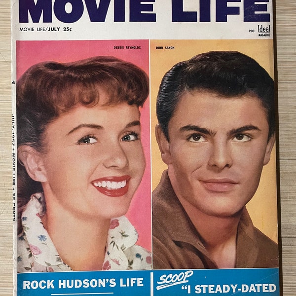 Vintage 1950s Movie Life Magazine Soft Cover Book Debbie Reynolds Retro 50s Books Clothing Wall Art Poster Home Decor Ad Print John Saxon