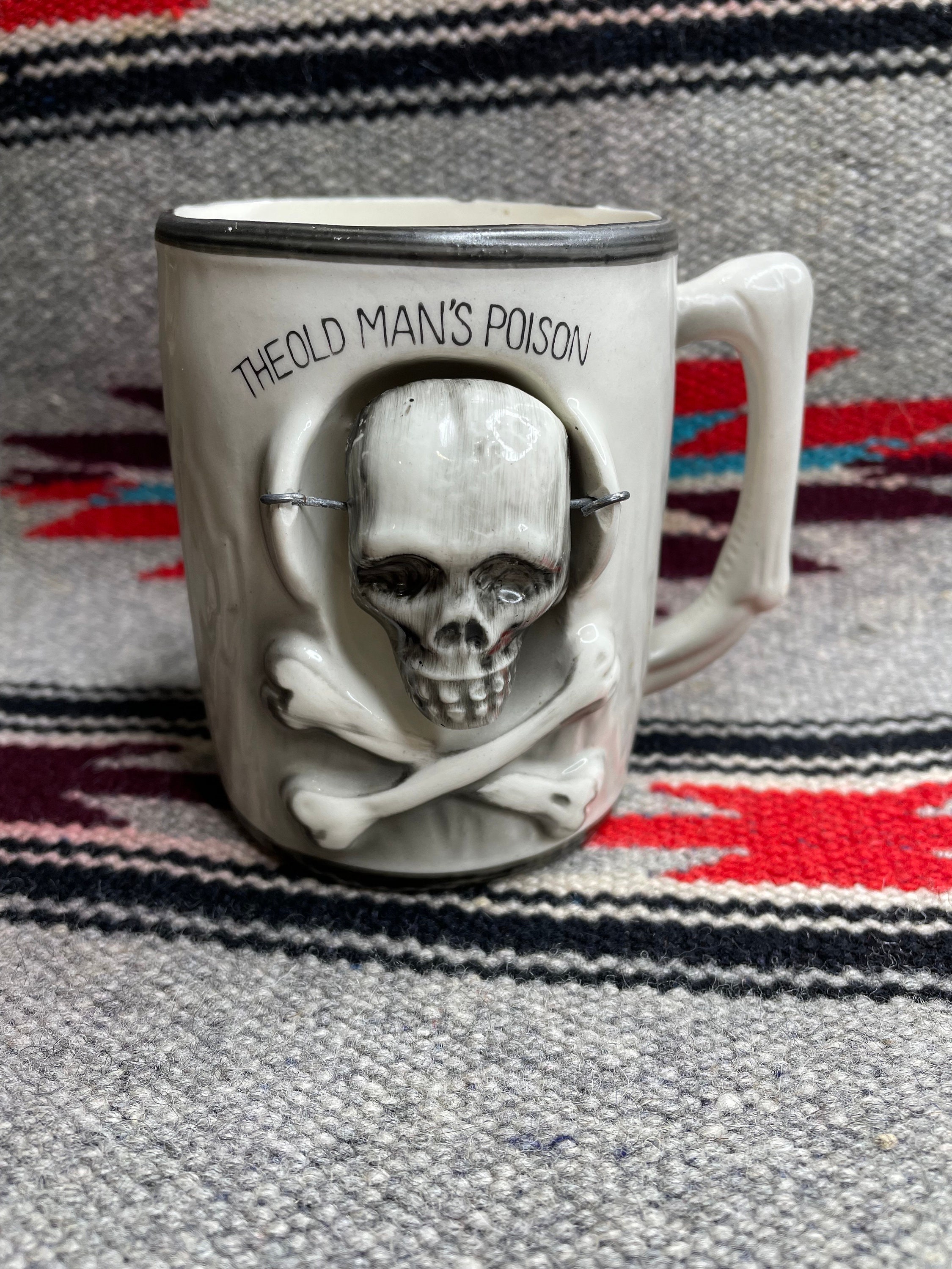 Vintage 1960s Skull Mug Glass Japan the Old Man's Poison Retro 60s