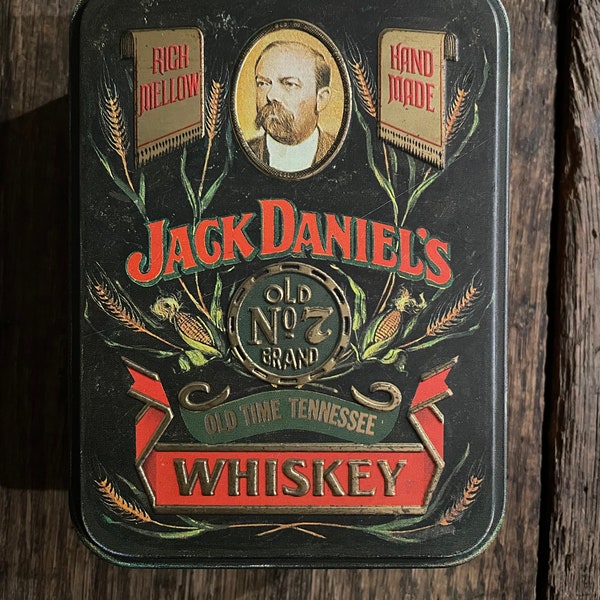 Vintage 1990s Jack Daniels Whiskey Metal Tin Tennessee Bar Alcohol England 1800s Style Container Home Decor Storage Jewellery Box 90s Weed