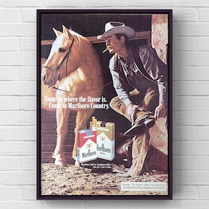 Vintage 1970s Marlboro Cigarettes 70s Cowboy Western Magazine Page Ad Poster Paper Print Wall Art Home Decor Retro Gift Original Collectible