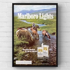 Vintage 1980s Marlboro Cigarettes Cowboy Western 80s Magazine Page Ad Poster Paper Print Wall Art Home Decor Retro Gift Original Collectible