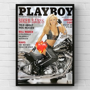 Vintage 1990s Playboy Magazine Cover Page 90s Motorcycle Hot Poster Print Wall Art Home Decor Retro Gift Original Collectible Man Cave Sexy