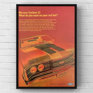 Vintage 1960s Mercury Cyclone Goodyear Tires Car 60s Magazine 2 Page Ad Poster Print Wall Art Home Decor Gift Original Collectible Man Cave