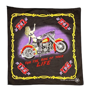 Vintage 1980s Bandana Scarf Woman Motorcycle Cotton Made in USA 80s Retro Fashion Accessory Bandanas Necktie Handkerchief Gift Collectible