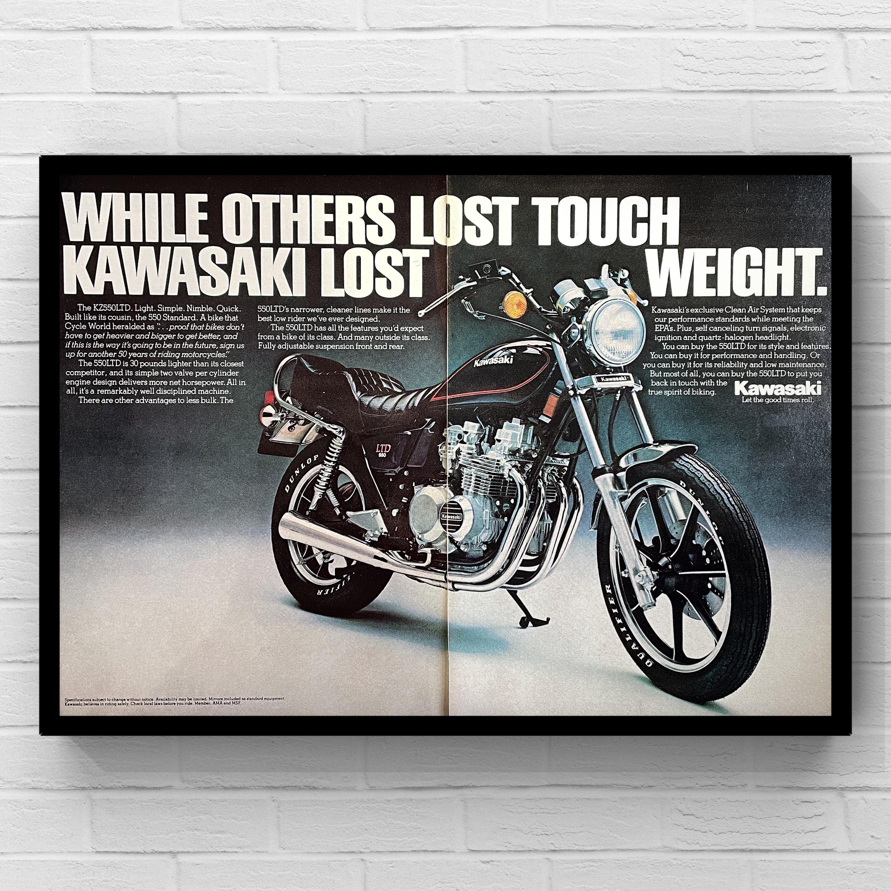 Vintage 1980s Kawasaki KZ550LTD Bike 2 Page Motorcycle Magazine Ad