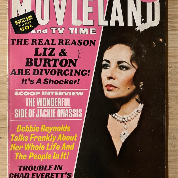 Vintage 1970s Movieland Magazine Soft Cover Book Liz Taylor Debbie Reynolds Retro 70s Books Maybelline Wall Art Poster Home Decor Ad Print