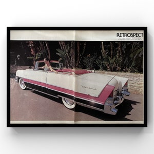 Revista vintage de coches clásicos de los años 70, color rosa y blanco, 2 páginas, Packard Caribbean, años 50, póster impreso en papel, arte de pared, decoración del hogar, coleccionable retro.