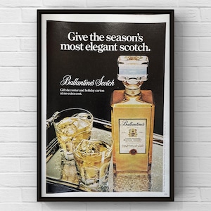 Vintage 1970s Ballantines Scotch Poster Print Magazine Page Ad Retro 70s Alcohol Whisky Wall Art Home Decor Whiskey Bar Bottle Original Gift
