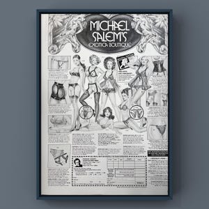 Vintage 1970s Lingerie 70s Michael Salems Boutique Woman Sexy Pinup Bra Underwear Magazine Page Poster Paper Print Wall Art Home Decor Retro
