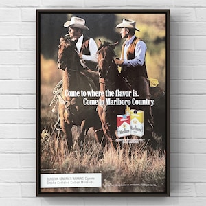 Vintage 1980s Marlboro Cigarettes Cowboy Western 80s Magazine Page Ad Poster Paper Print Wall Art Home Decor Retro Gift Original Collectible