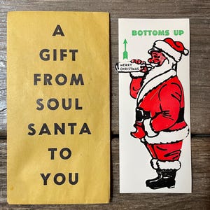 Cartão mecânico vintage de Papai Noel bebendo dos anos 1950, Feliz Natal, com a parte de baixo para cima, novidade, engraçado, piada suja dos anos 50, presente colecionável, Natal, feriados