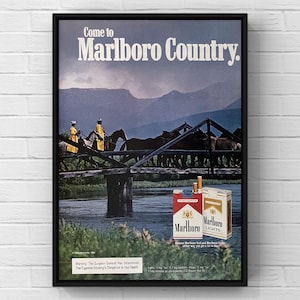 Vintage 1980s Marlboro Cigarettes Cowboy Western 80s Magazine Page Ad Poster Paper Print Wall Art Home Decor Retro Gift Original Collectible