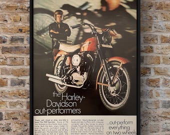 Vintage 1960s Harley Davidson Motorcycle 60s Sportster Magazine Page Ad Poster Print Wall Art Home Decor Retro Gift Original Collectible Man