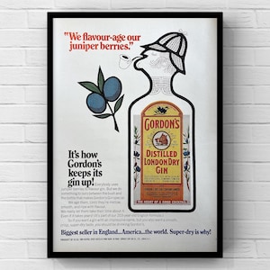 Vintage 1970s Gordon’s Gin Alcohol Bar Magazine Page Ad Poster Print Wall Art Home Decor Retro Gift Original Collectible Man Cave Trendy