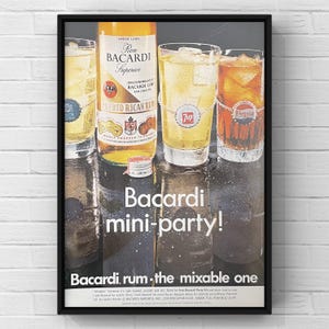 Vintage anni '60 Bacardi Rum Alcohol Bar 60s Magazine Page Ad Poster Carta Stampa Wall Art Home Decor Retro Regalo Originale Collezionabile Cocktail