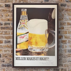 Vintage anni '60 Miller High Life Birra anni '60 Champagne di birre Bar Rivista Pagina Pubblicità Poster Carta Stampa Arte murale Arredamento casa Retro Regalo Originale