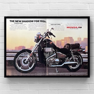 Vintage 1980s Honda Shadow Motorcycle 80s Magazine Folded 2 Page Ad Poster Print Wall Art Home Decor Gift Original Collectible Mancave Biker